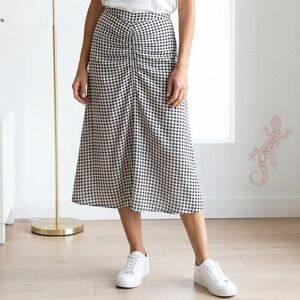 Urban Outfitters Skirt Womens Small Black White Gingham Ruched Midi High Waisted
